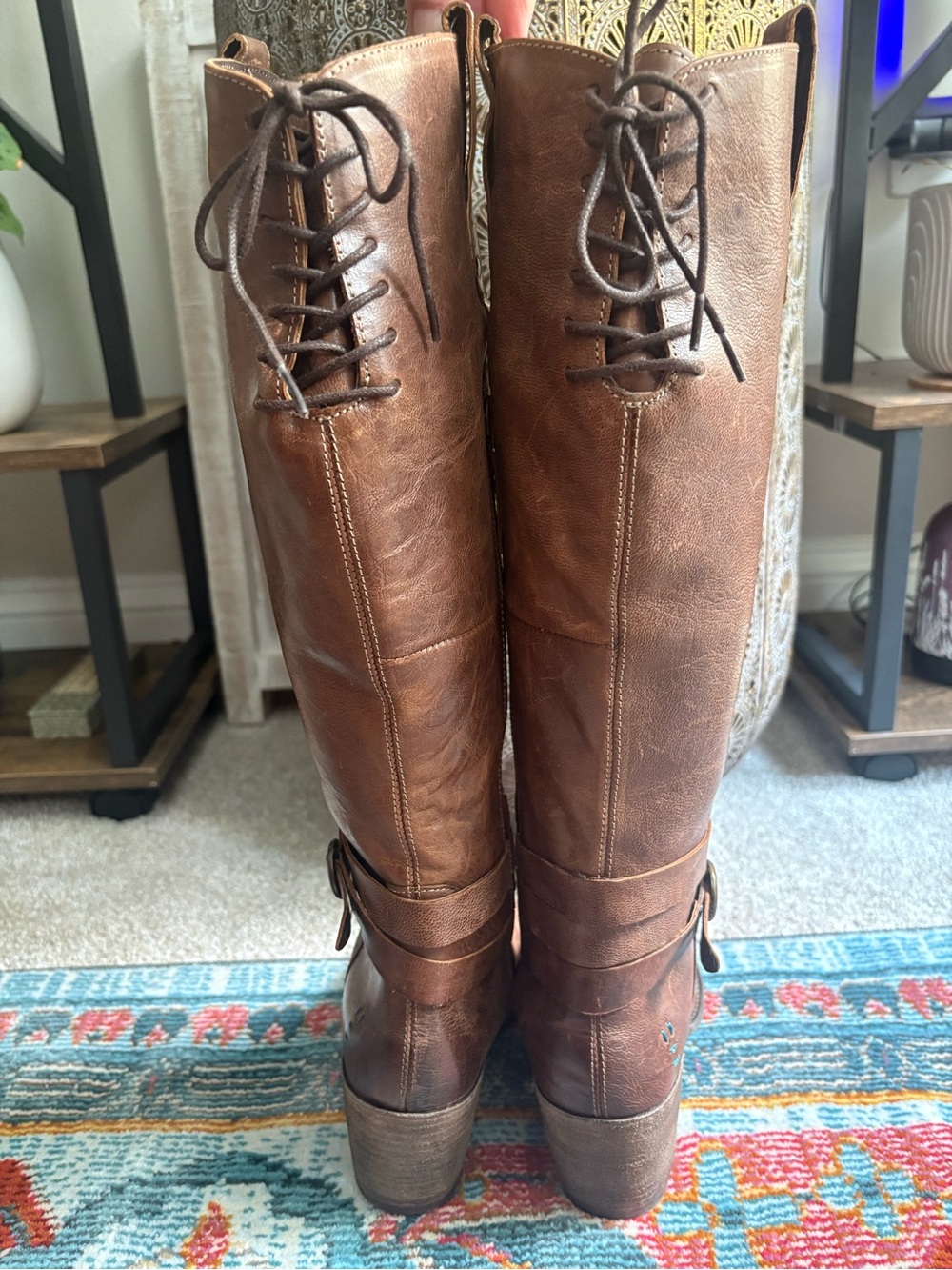 Roan by Bed Stu Brown Distressed Leather Knee High Lace Up Boots Size 6 - Picture 11 of 14
